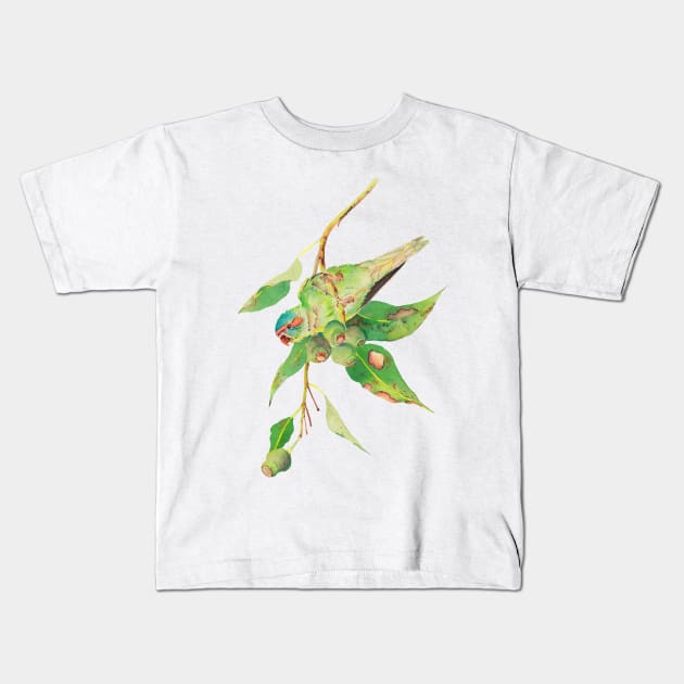 Musk lorikeet and gumtree branch with gumnuts watercolour painting Kids T-Shirt by ZoyaArt